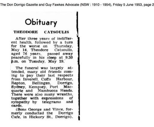 Obituary Theodore Catsoulis 1953